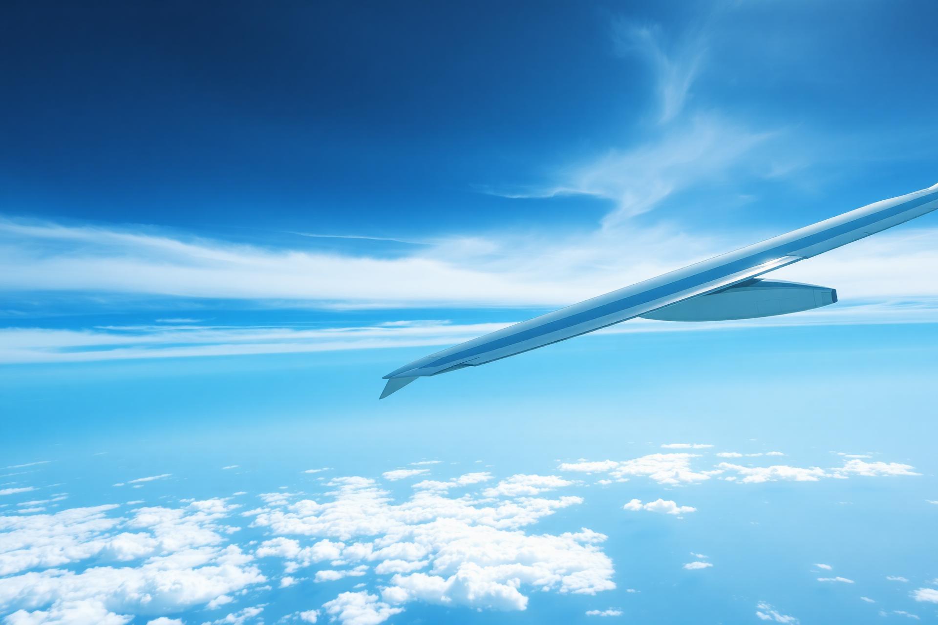 Aircraft wing in arctic blue sky